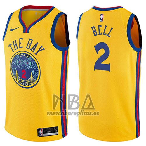 Camiseta Golden State Warriors Jordan Bell NO 2 Ciudad 2017-18 Amarillo
